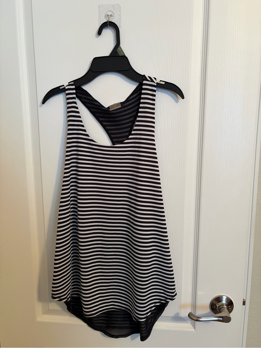 CALIA by Carrie Underwood Black and White Striped Racerback Tank
